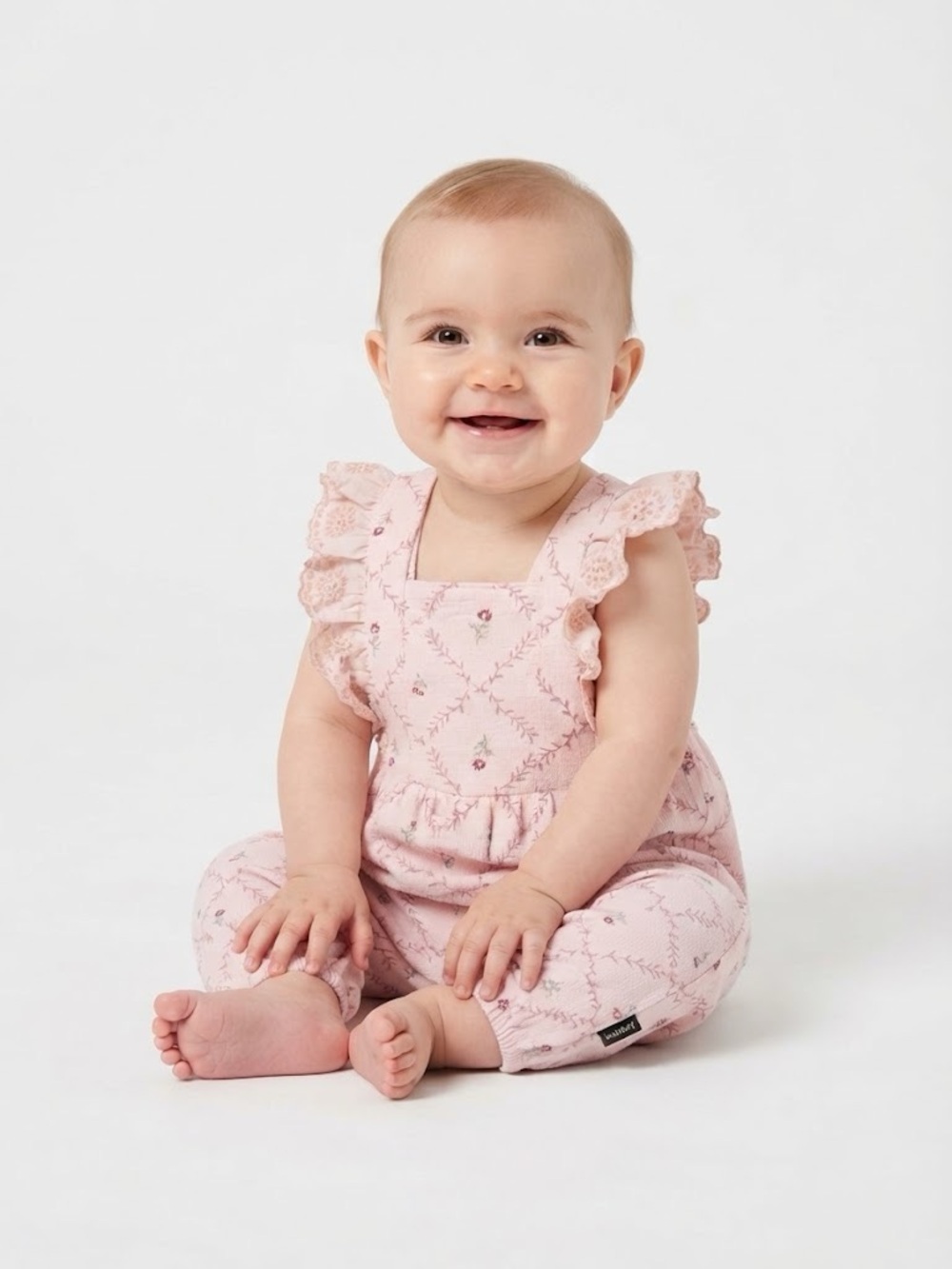 Pink Floral Ruffle-Strap Baby Romper